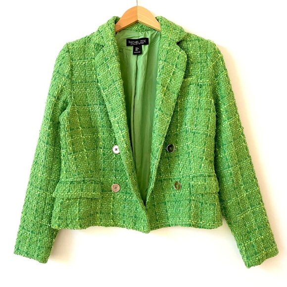 Rachel Zoe Womens Green Tweed Blazer Jacket Size S Boucle Textured Cropped Lined - Picture 1 of 11